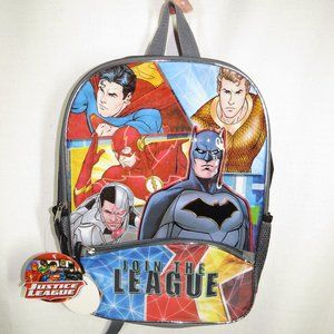 Justice League Backpack, Batman, Superman, Aquaman , Flash, Cyborg , 16”, NWT